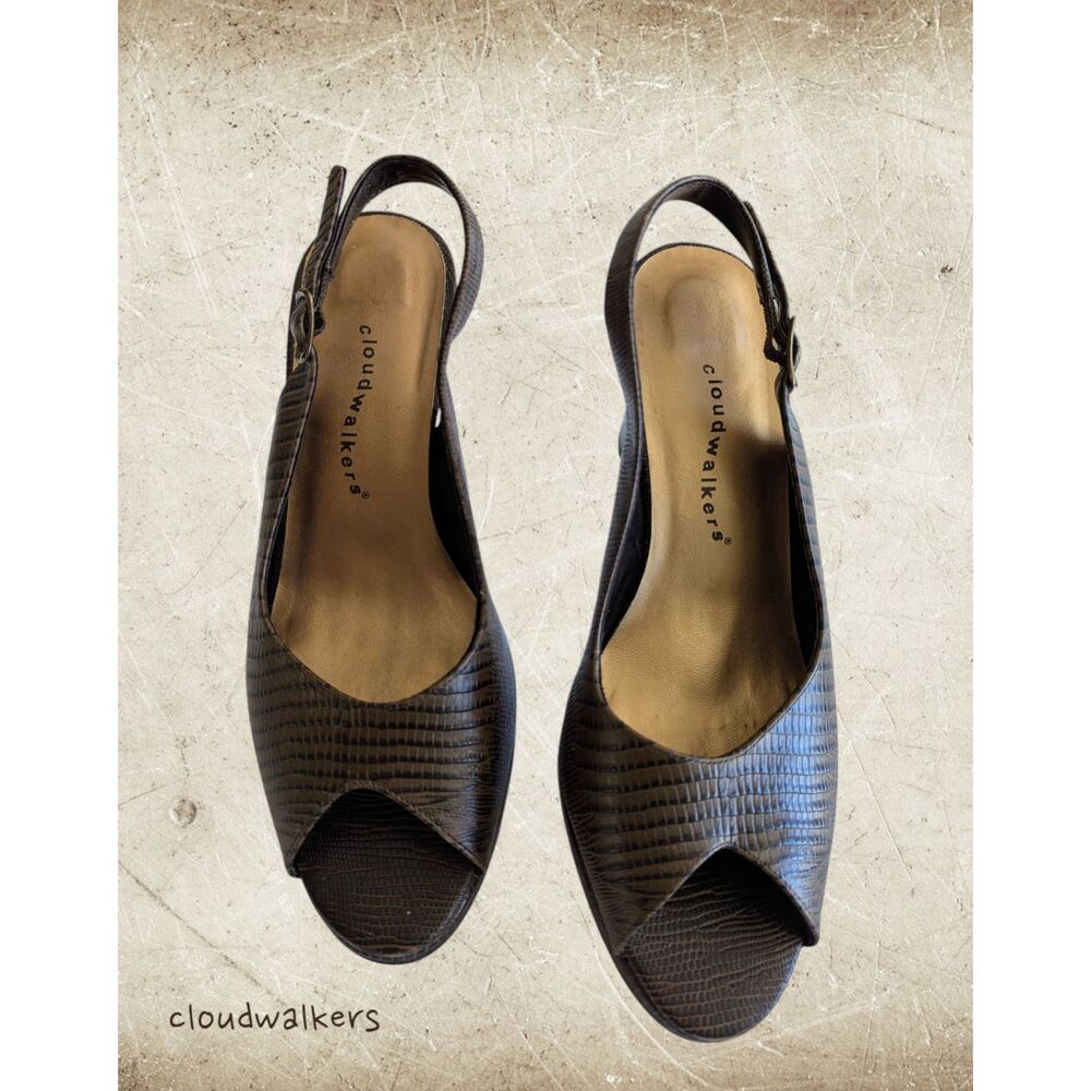 Cloudwalkers  "Leah" Leather Crocodile Pattern Sling-back Shoe  Sz 8W